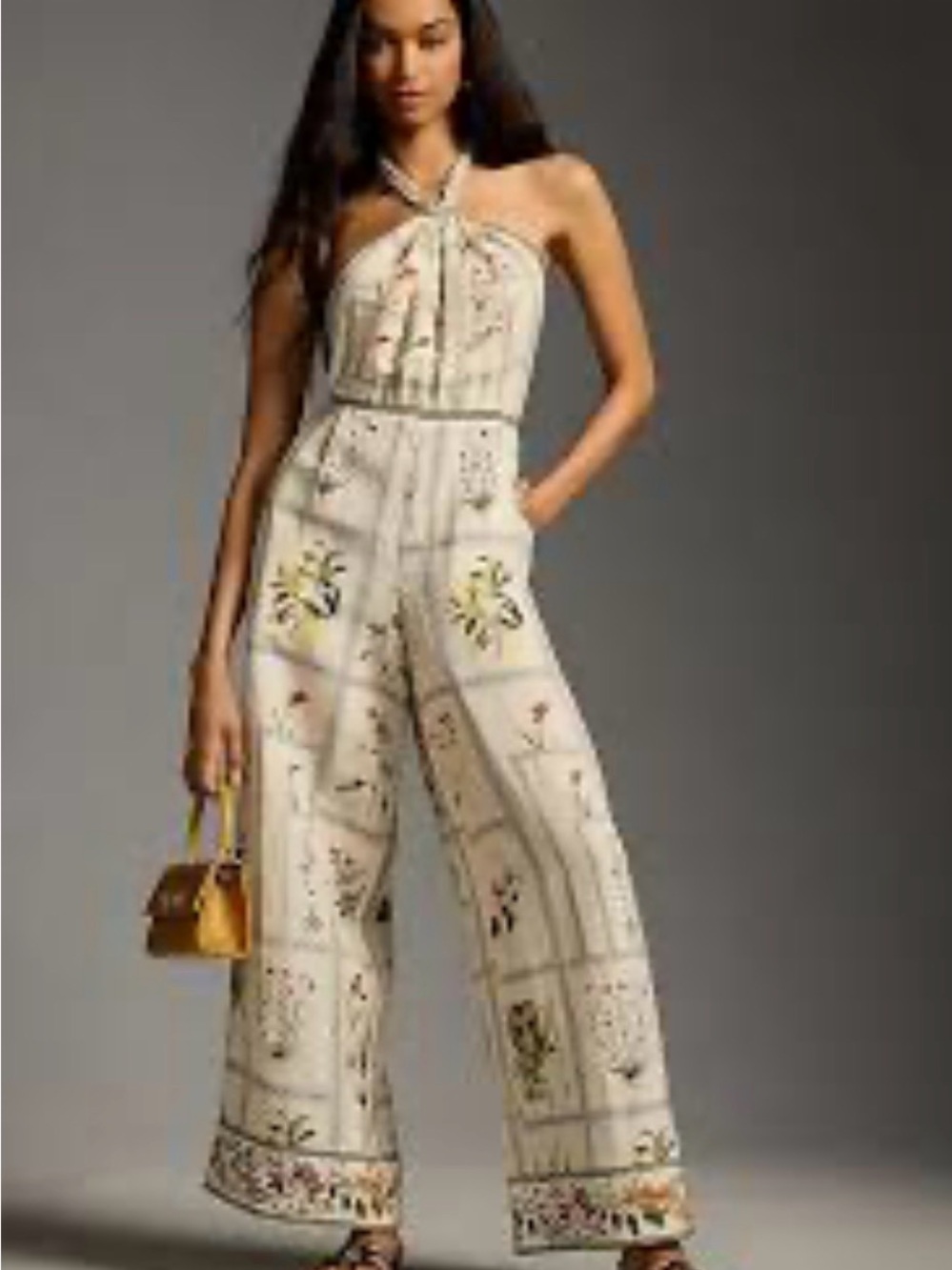 Anthropologie Cream Embroidered Halter Jumpsuit